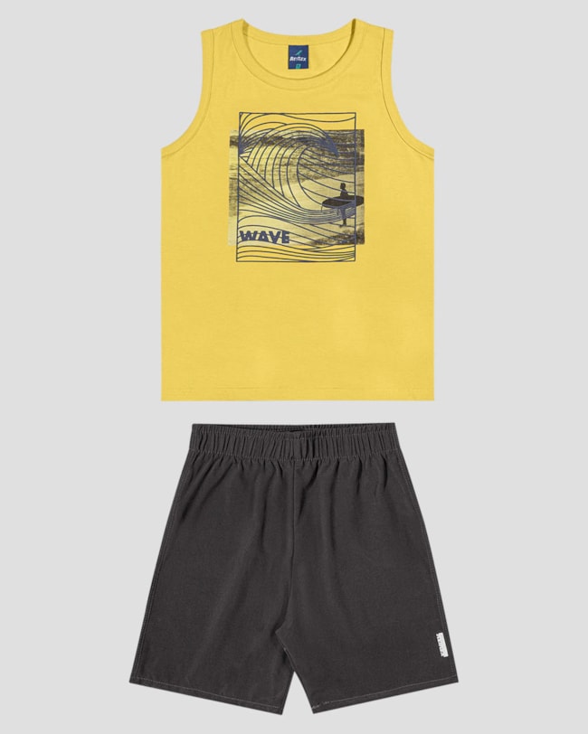 Conjunto Infantil Menino Regata e Bermuda ReiRex Amarelo-ea30e5c6-6f8d-4214-b06c-34606fd9c9e2