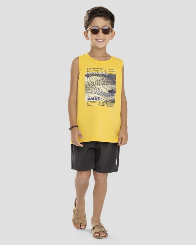 Conjunto Infantil Menino Regata e Bermuda ReiRex Amarelo-d88089ab-f092-4060-b92f-3e1343d587c2