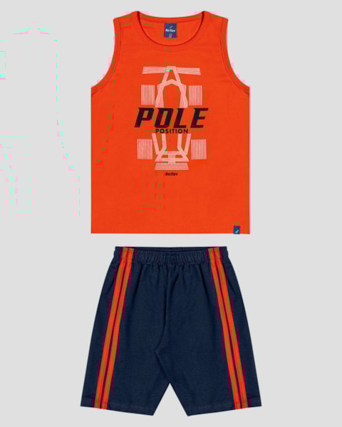 Conjunto Infantil Menino Regata e Bermuda ReiRex Vermelho