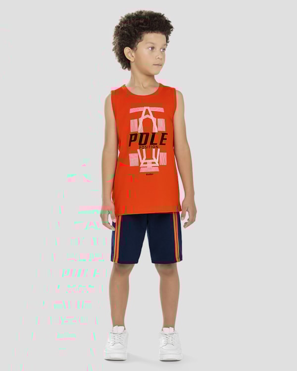 Conjunto Infantil Menino Regata e Bermuda ReiRex Vermelho