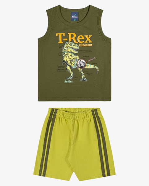 Conjunto Infantil Menino Regata Estampa Rex e Bermuda - ReiRex - Verde