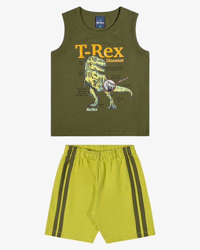Conjunto Infantil Menino Regata Estampa Rex e Bermuda - ReiRex - Verde-6bd5a1ec-899d-417b-a458-2dfbd9789fa0