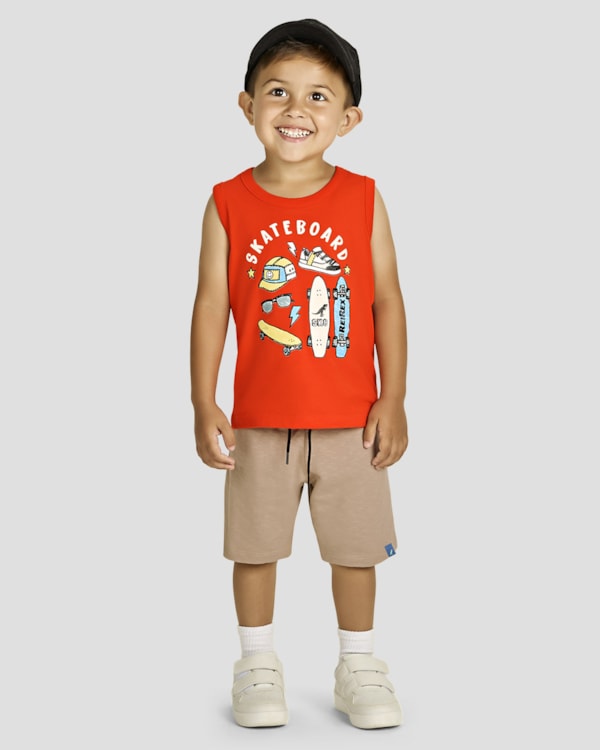 Conjunto Infantil Menino Regata Estampa Skater e Bermuda - ReiRex - Carrot