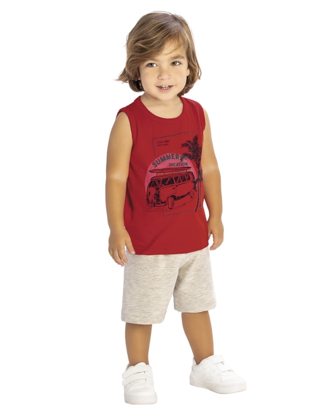 Conjunto Infantil Menino Regata Estampada e Bermuda ReiRex-62a24520-b69a-4022-be05-051158f0db8f