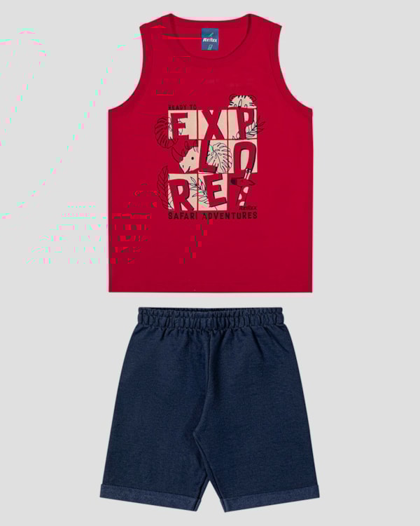 Conjunto Infantil Menino Regata Safari e Bermuda ReiRex Vermelho