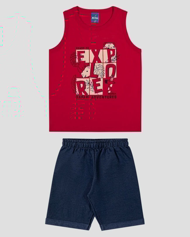 Conjunto Infantil Menino Regata Safari e Bermuda ReiRex Vermelho-2b2854ad-b17d-4280-9d3e-7ee8b7cb387f
