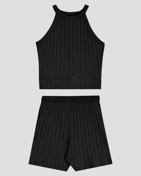 Conjunto Juvenil Feminino Blusa e Shorts Canelado BaseD Preto