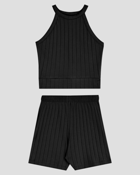 Conjunto Juvenil Feminino Blusa e Shorts Canelado BaseD Preto