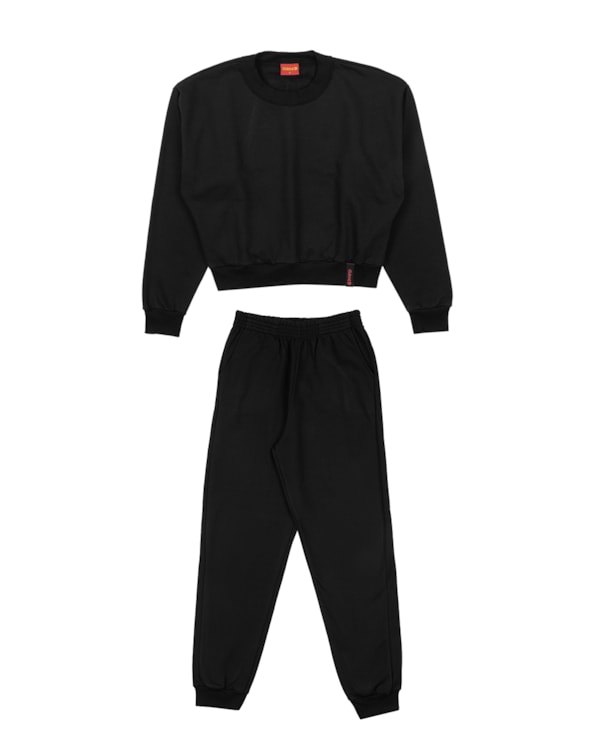 Conjunto Juvenil Feminino Blusão e Calça Moletom BaseD - Preto