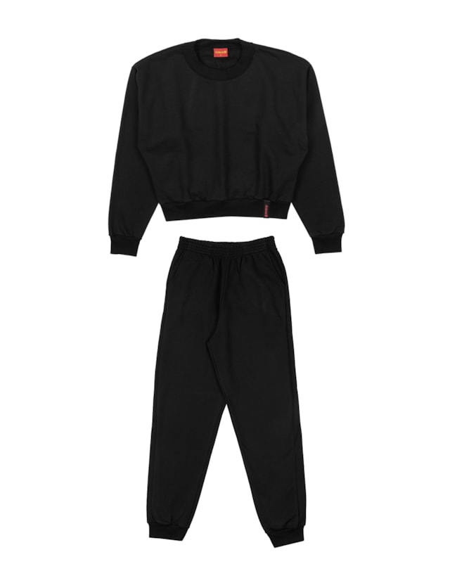 Conjunto Juvenil Feminino Blusão e Calça Moletom BaseD - Preto-77d9da30-8374-4ec2-90e0-abefcc1a20a7