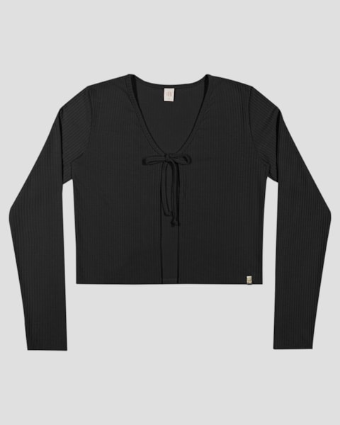 Conjunto Juvenil Feminino Cardigan e Blusa Canelada - BaseD - Preto