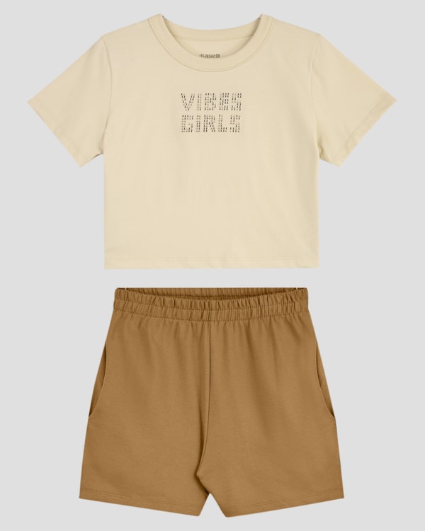 Conjunto Juvenil Feminino com Blusa e Shorts BaseD Bege