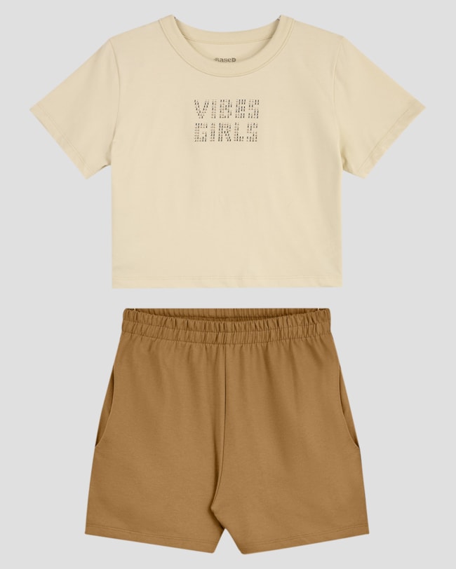 Conjunto Juvenil Feminino com Blusa e Shorts BaseD Bege-c8af26ee-e28b-4940-8c13-0980cc8d63fb