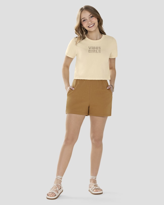 Conjunto Juvenil Feminino com Blusa e Shorts BaseD Bege-0fb4b771-29e9-442a-9265-4650ef244647