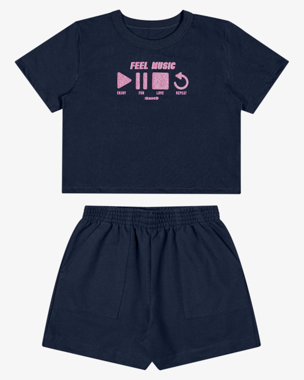 Conjunto Juvenil Feminino com Blusa e Shorts - BaseD - Oxford