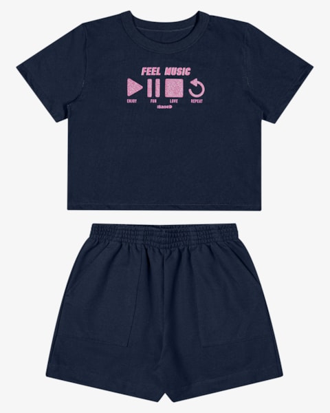 Conjunto Juvenil Feminino com Blusa e Shorts - BaseD - Oxford