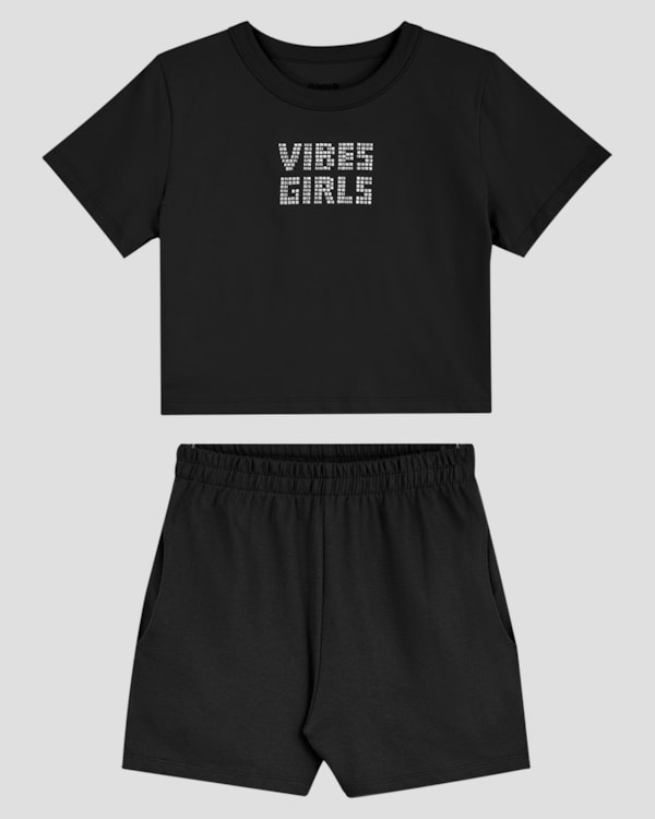 Conjunto Juvenil Feminino com Blusa e Shorts BaseD Preto