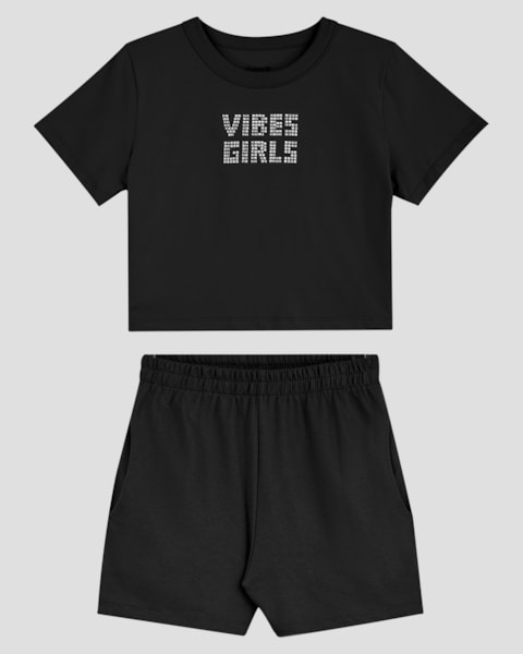 Conjunto Juvenil Feminino com Blusa e Shorts BaseD Preto