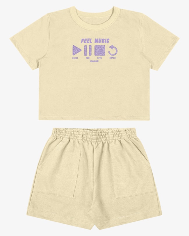 Conjunto Juvenil Feminino com Blusa e Shorts - BaseD - Tapioca-1622dab2-50a2-4b0a-a3f0-d76d622e56ed