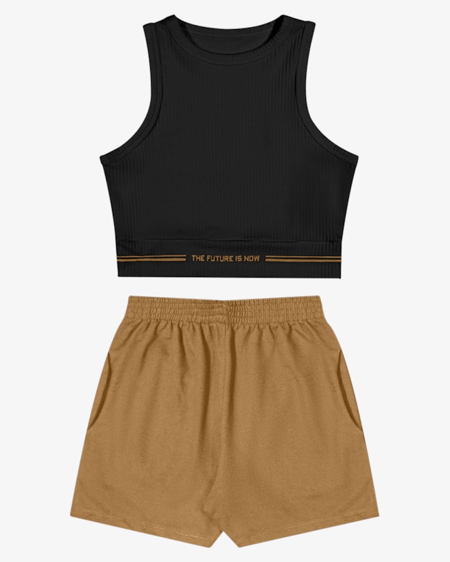 Conjunto Juvenil Feminino Cropped Canelado e Shorts - BaseD - Preto-e6749993-5e65-46bb-bde9-96c1fe615972