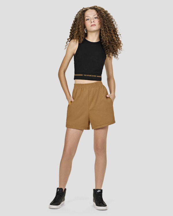 Conjunto Juvenil Feminino Cropped Canelado e Shorts - BaseD - Preto