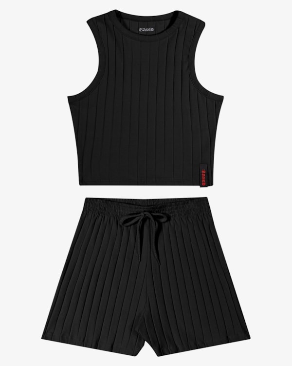 Conjunto Juvenil Feminino Cropped e Shorts Canelado - BaseD - Preto