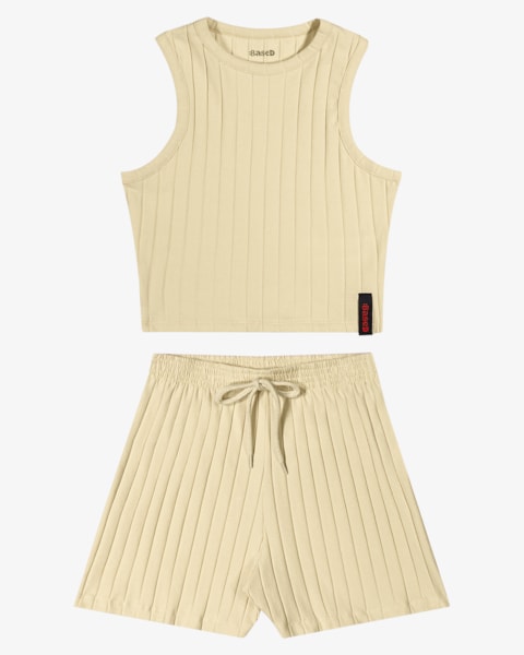 Conjunto Juvenil Feminino Cropped e Shorts Canelado - BaseD - Tapioca