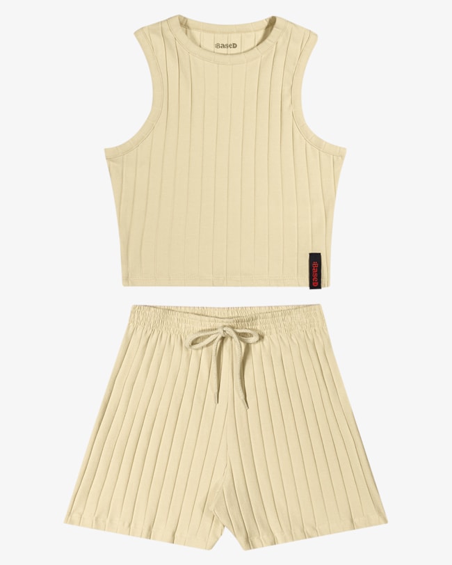 Conjunto Juvenil Feminino Cropped e Shorts Canelado - BaseD - Tapioca-7f062f17-bf24-4c47-8888-563f0590b246