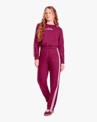 Conjunto Juvenil Feminino em Moletom com Listras Laterais - BaseD - Marsala