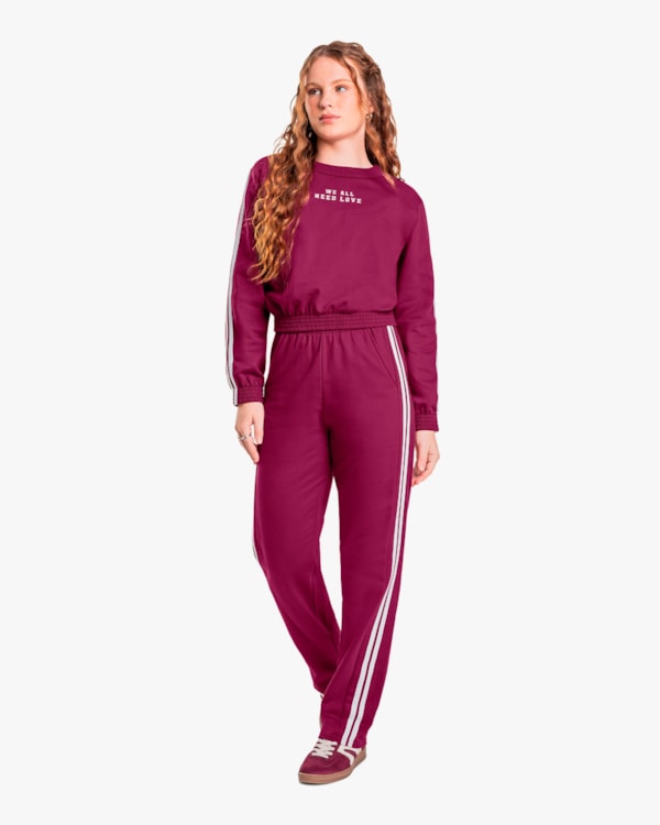 Conjunto Juvenil Feminino em Moletom com Listras Laterais - BaseD - Marsala