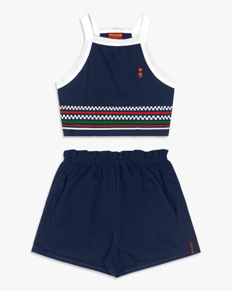 Conjunto Juvenil Feminino Regata Cropped e Shorts - BaseD - Oxford