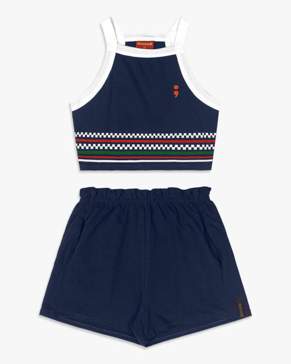 Conjunto Juvenil Feminino Regata Cropped e Shorts - BaseD - Oxford