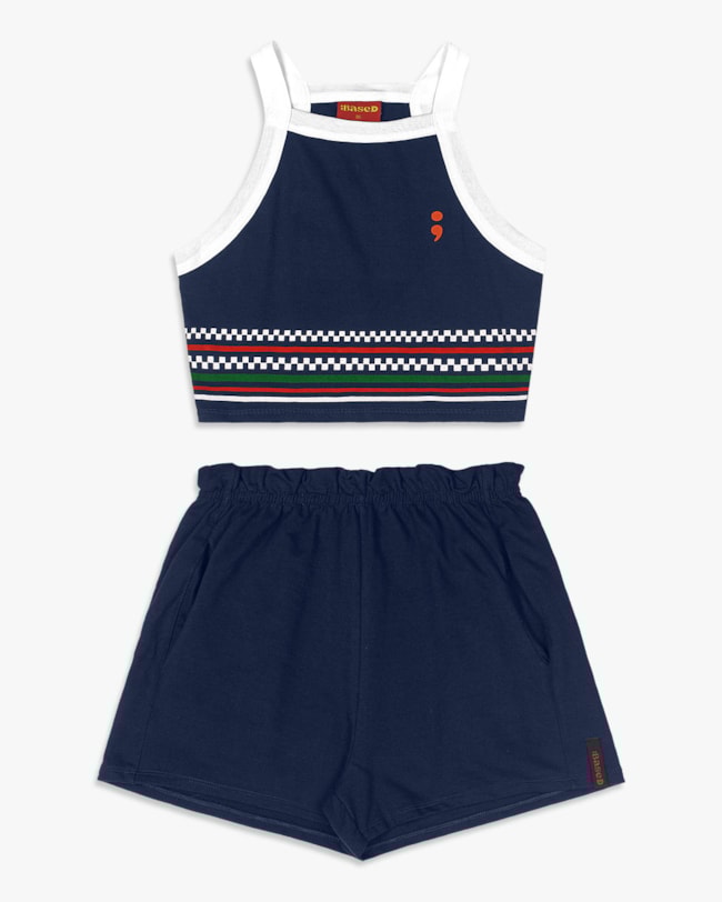 Conjunto Juvenil Feminino Regata Cropped e Shorts - BaseD - Oxford-f63556ab-38e0-48b4-ad7a-198897c9da7b