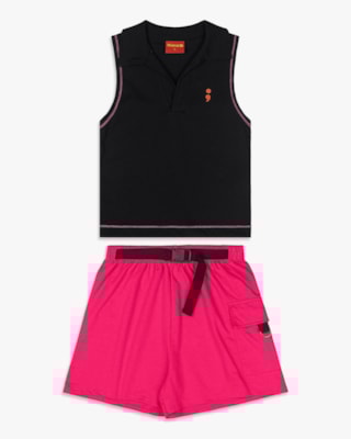 Conjunto Juvenil Feminino Regata Polo e Shorts - BaseD - Preto
