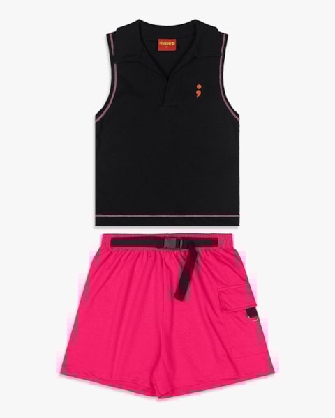Conjunto Juvenil Feminino Regata Polo e Shorts - BaseD - Preto