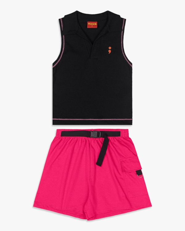 Conjunto Juvenil Feminino Regata Polo e Shorts - BaseD - Preto