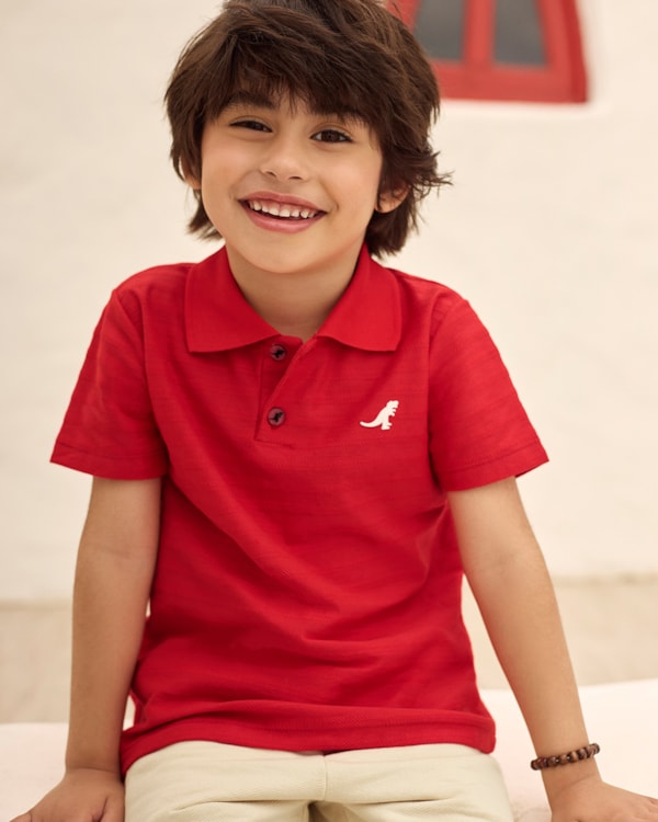 Conjunto lnfantil Menino Camisa Polo e Bermuda - ReiRex - Tomato