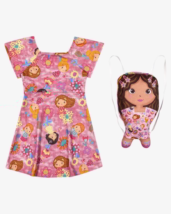 Conjunto Menina Vestido Canelado com Bolsa Boneca - Kely Kety - Blossom