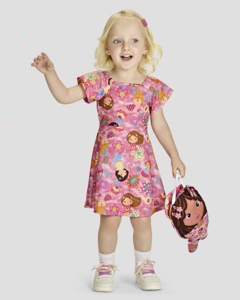 Conjunto Menina Vestido Canelado com Bolsa Boneca - Kely Kety - Blossom