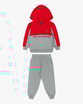 Conjunto Moletom Infantil Menino Bicolor com Capuz - ReiRex - Tomato-01