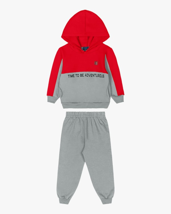 Conjunto Moletom Infantil Menino Bicolor com Capuz - ReiRex - Tomato