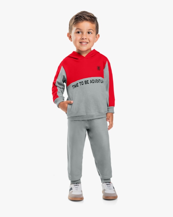 Conjunto Moletom Infantil Menino Bicolor com Capuz - ReiRex - Tomato