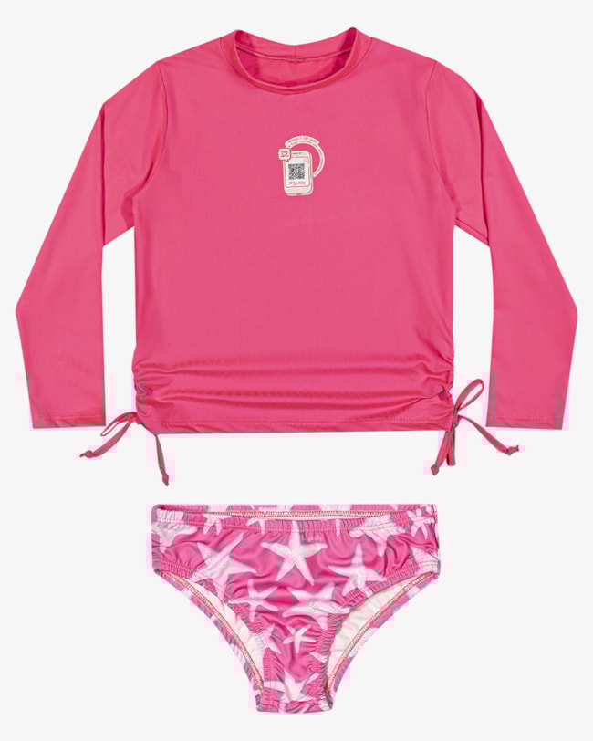 Conjunto Praia Infantil Menina  Blusa e Calcinha - Kely Kety - Rosa-4b53eb51-29da-437f-8109-c1c0e6b1e674