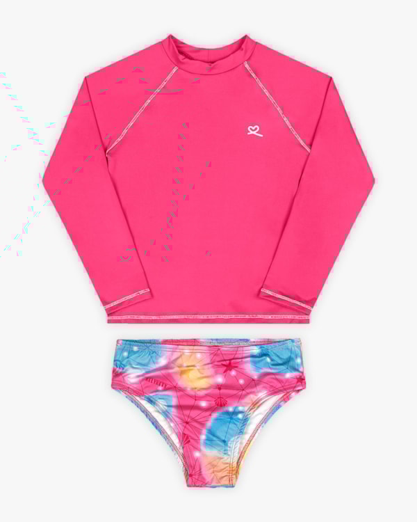 Conjunto Praia Infantil Menina com Proteção UV - Kely Kety - Rosa