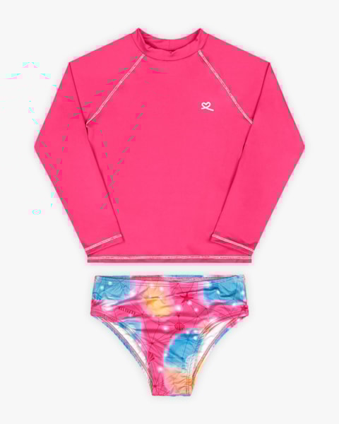 Conjunto Praia Infantil Menina com Proteção UV - Kely Kety - Rosa
