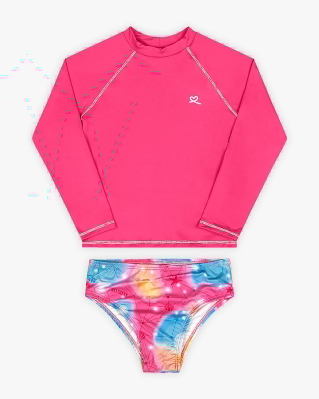 Conjunto Praia Infantil Menina com Proteção UV - Kely Kety - Rosa-7faba2d4-e52e-4788-af29-9e4755c8799c