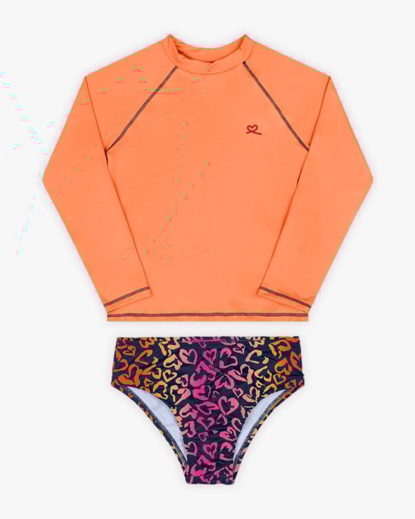 Conjunto Praia Infantil Menina com Proteção UV - Kely Kety - Tangerina