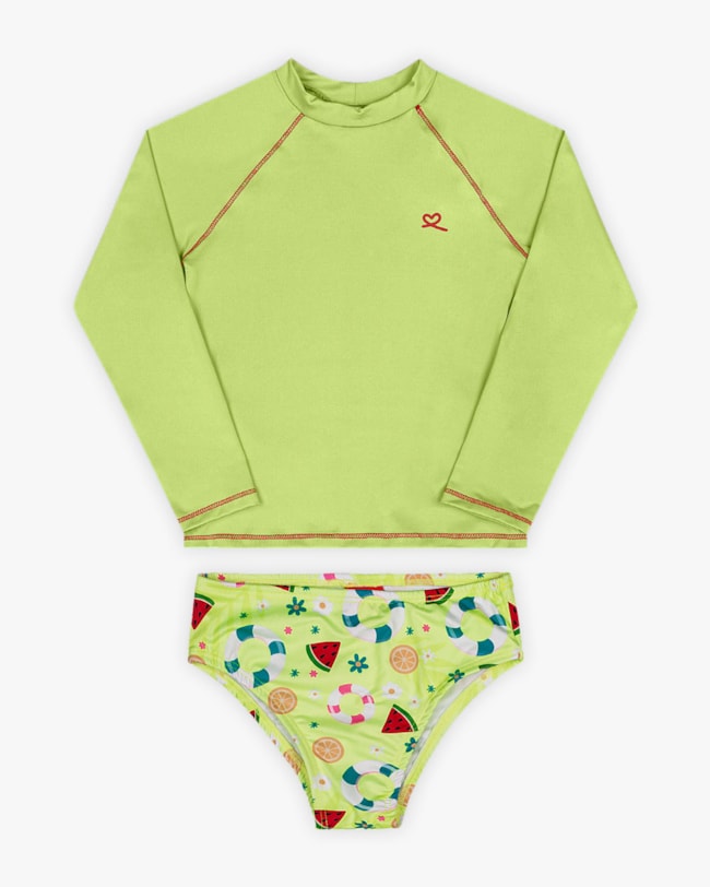 Conjunto Praia Infantil Menina com Proteção UV - Kely Kety - Verde-786f56fc-f2c8-4fb1-8fe6-3f80ebd95fbe