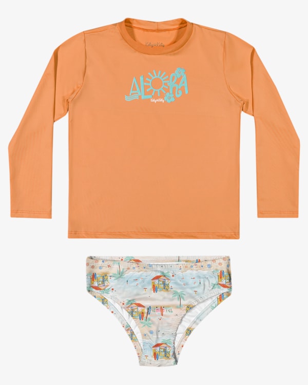 Conjunto Praia Infantil Menina Estampa Releva na Água - Kely Kety -Laranja