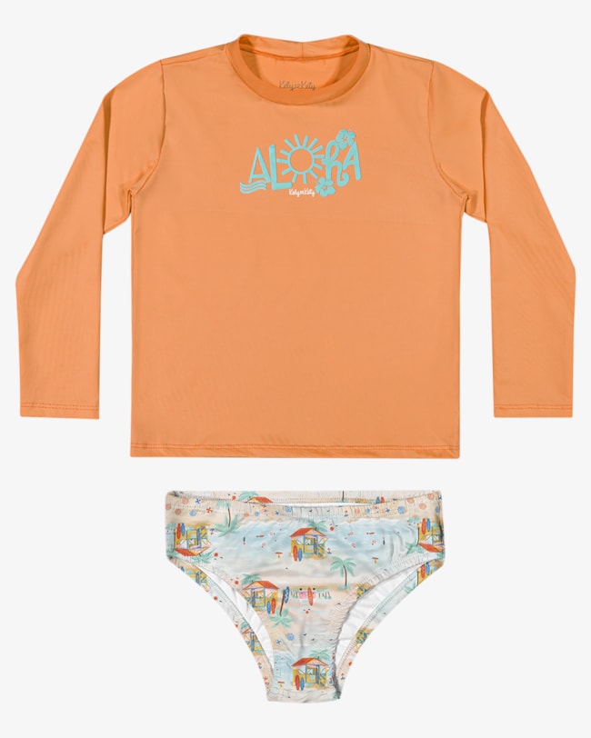 Conjunto Praia Infantil Menina Estampa Releva na Água - Kely Kety -Laranja-cec9f637-c443-448e-a5df-7c93227fa6c4